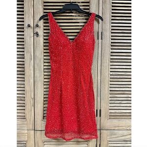 Red Beaded Dress Size 0, Homecoming, Cocktail, Party Dress by Castle Couture